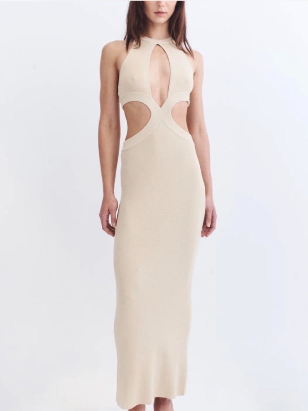Sleeveless Cutout Maxi Dress in Cream